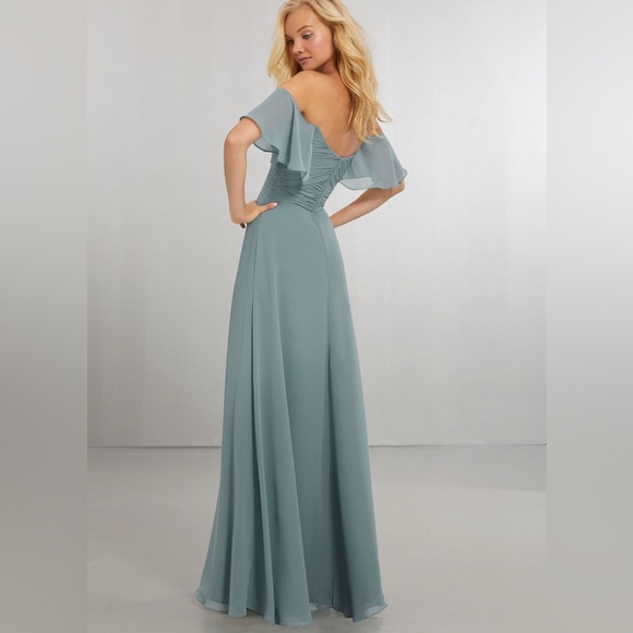 Mori Lee Boho Chic Chiffon Gown. Slate. 12 - Picture 2 of 9